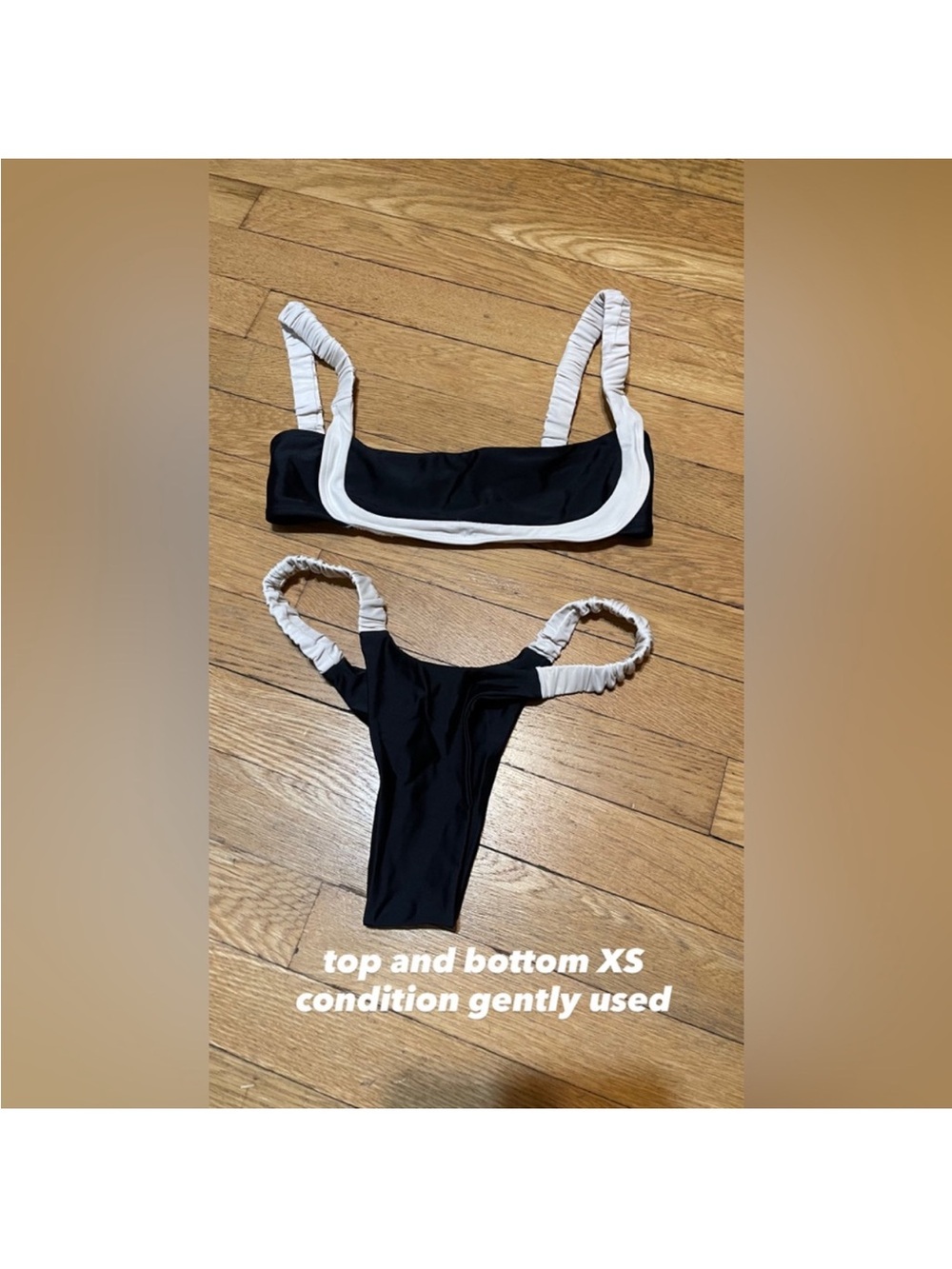 Strawberry Milk Mob Black and White Ruched Strap Bikini - Picture 2 of 2